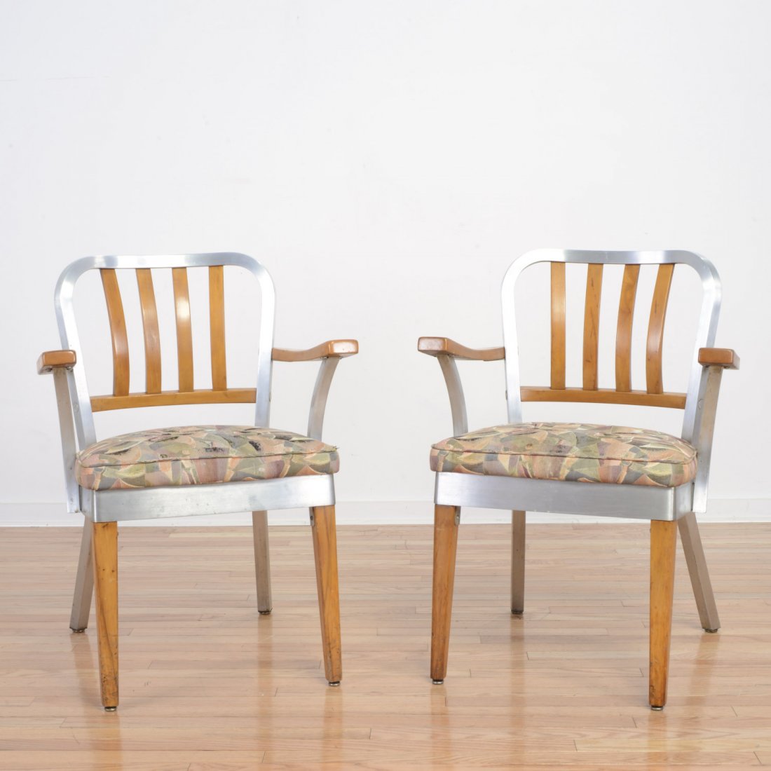 Pair Shaw-Walker aluminum and maple armchairs (1 of 4)