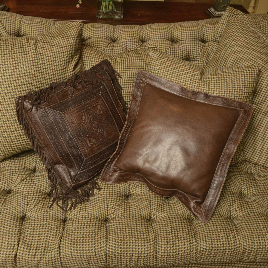 (2) Ralph Lauren tooled leather throw pillows (1 of 5)