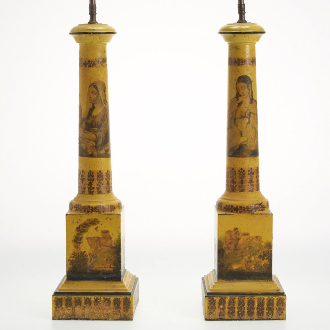 Pair Empire style yellow tole lamps (1 of 7)