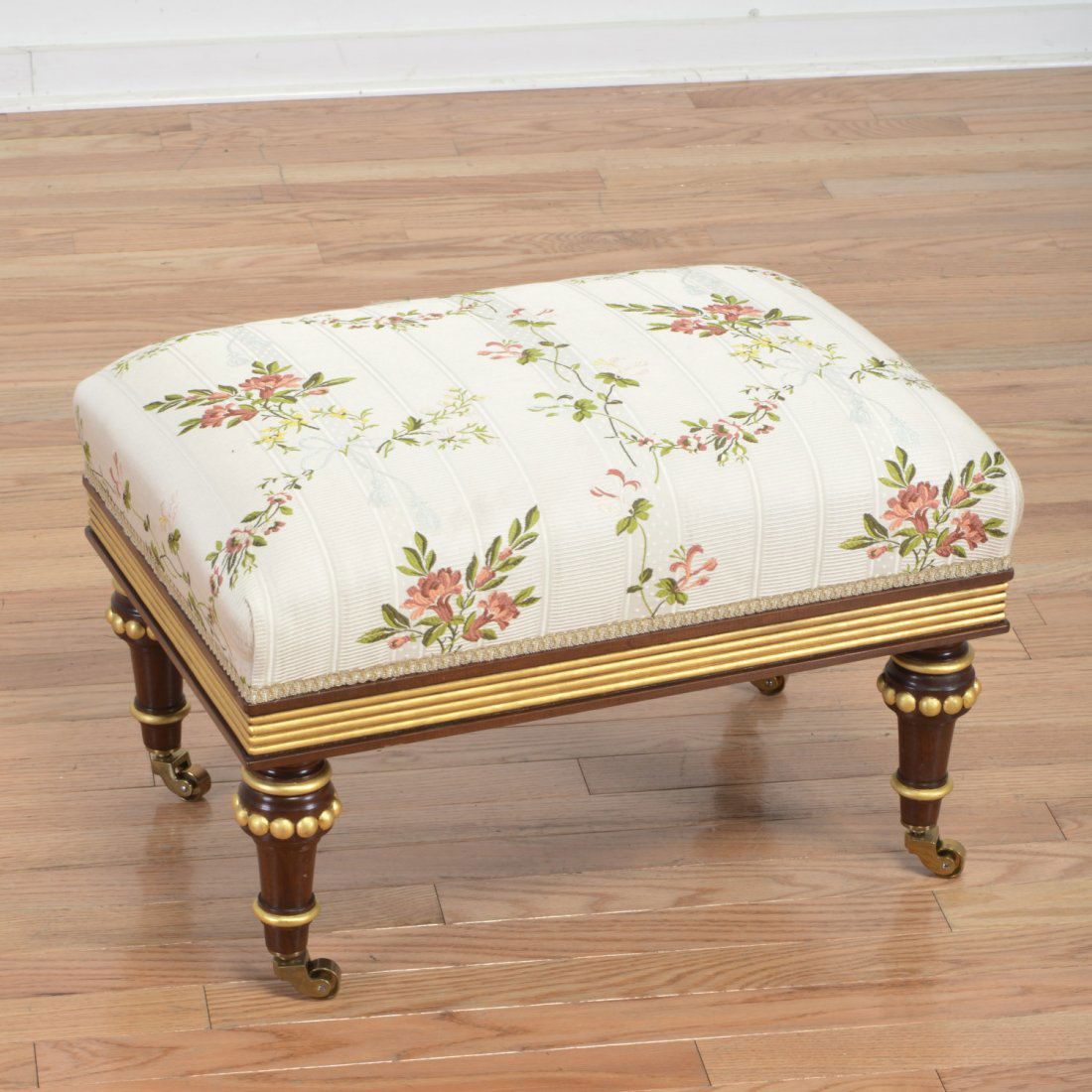 Nice decorator silk upholstered foot stool (1 of 4)