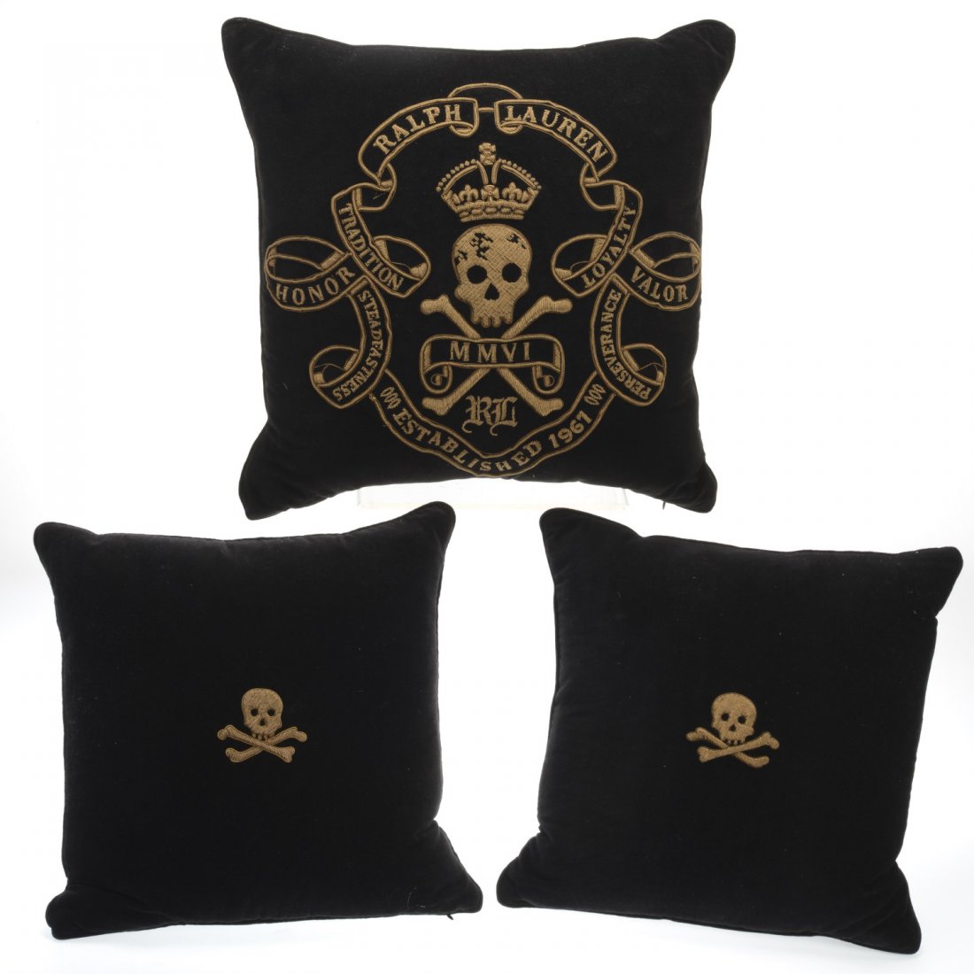 Suite (3) Ralph Lauren embroidered velvet pillows (1 of 5)