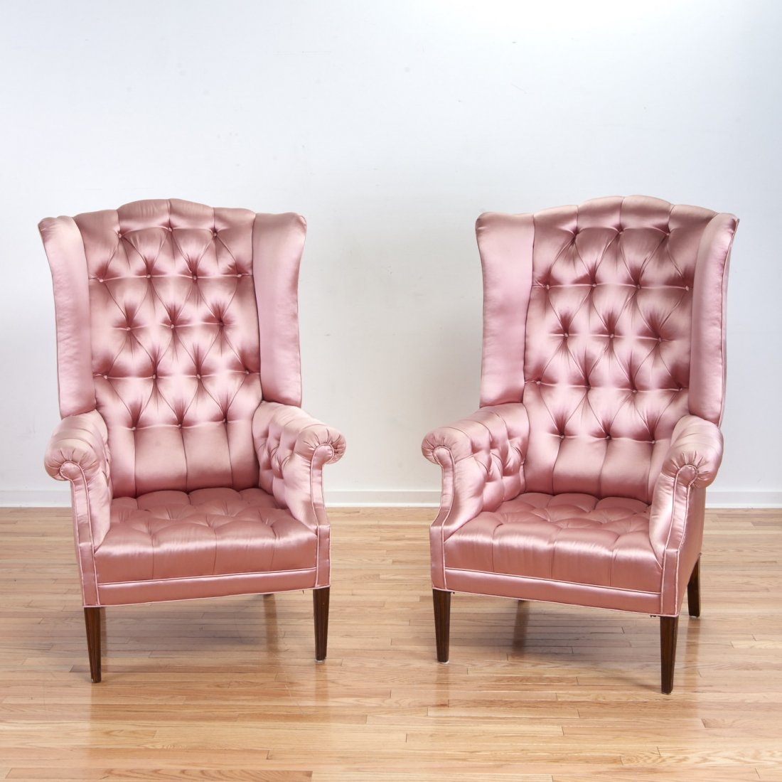 Pair Hollywood Regency tall back wing chairs (1 of 5)