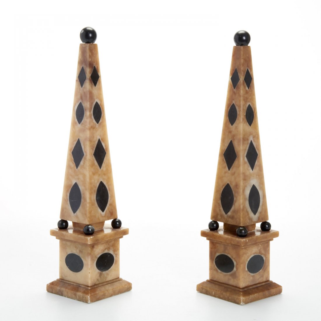 Pair Italian marble inlaid alabaster obelisks (1 of 5)