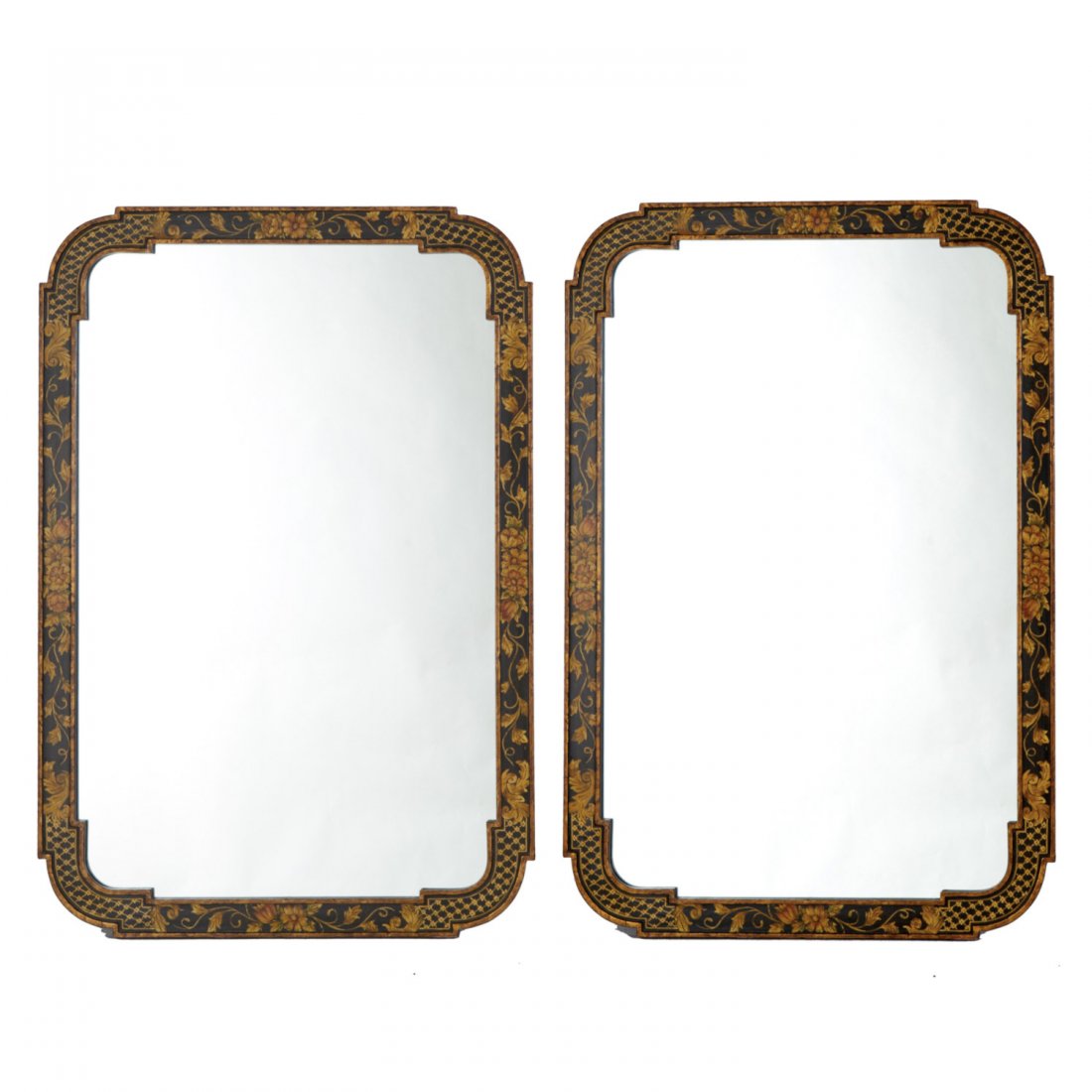 Pair Chinoiserie paint decorated wall mirrors (1 of 3)