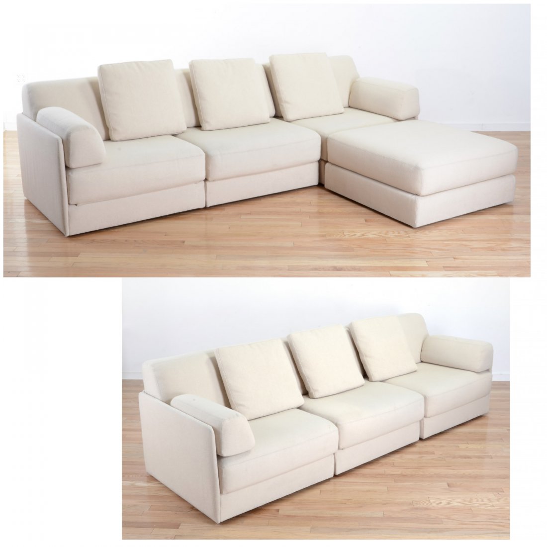Pair De Sede wool upholstered sofas and ottoman (1 of 6)