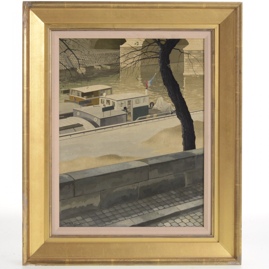 Rotislaw Racoff, painting: Rotislaw Racoff, painting, Rotislaw Racoff (Polish, 1904-1982), River scene oil on canvas, 1956, signed "Racoff '56", lower left, 13.5" x 10" (sight), framed