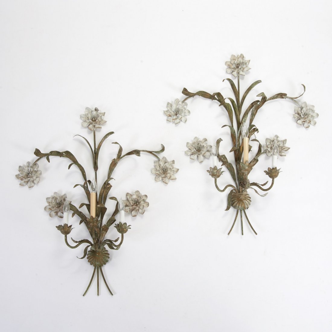 Pair Italian paint decorated floral iron sconces (1 of 6)