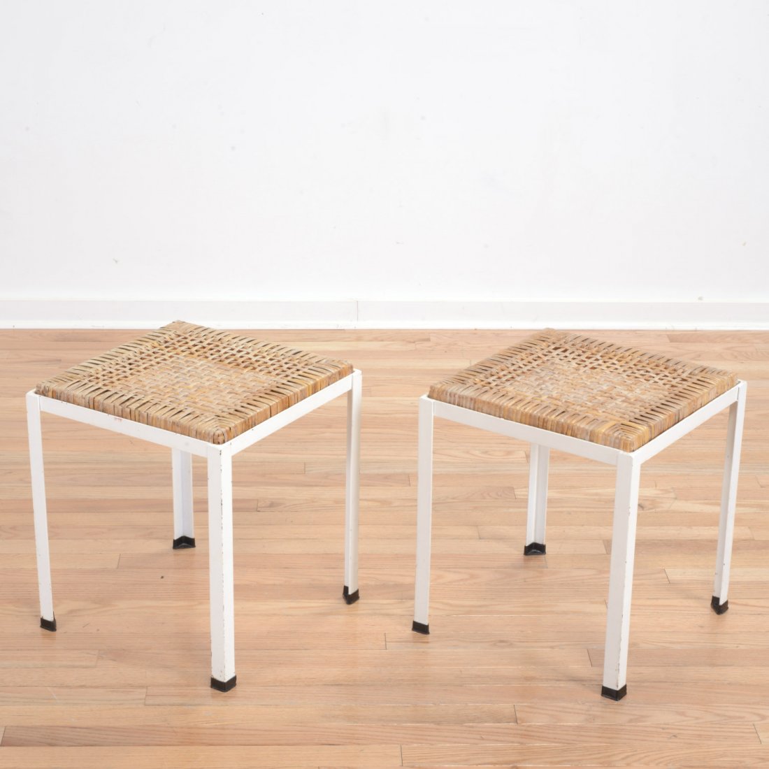 Pair Danny Ho Fong caned steel stools (1 of 3)