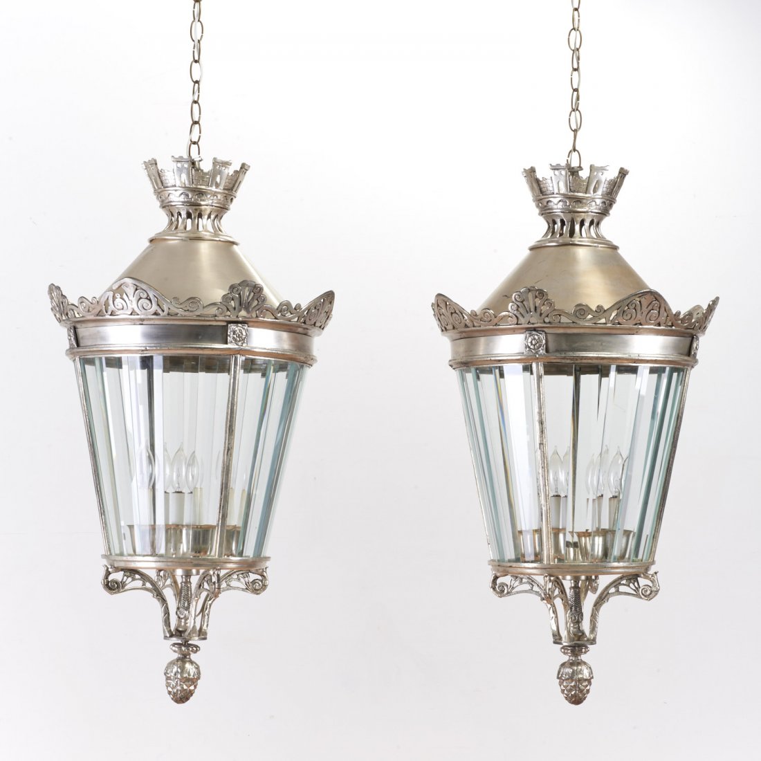 Nice pair Art Deco nickel plated hall lanterns (1 of 5)