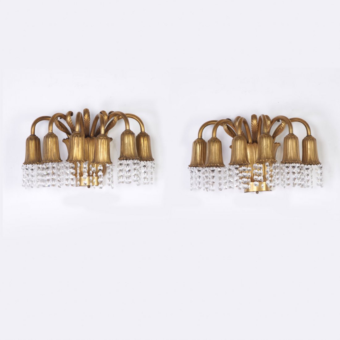 Pair Deco gilt bronze sconces, manner of Ruhlmann (1 of 5)