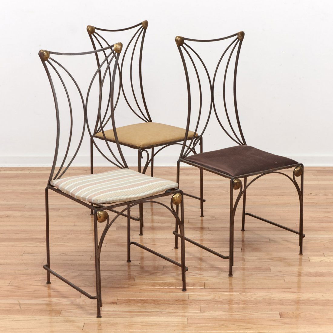 (3) Cartier Showroom wrought steel, brass chairs (1 of 6)