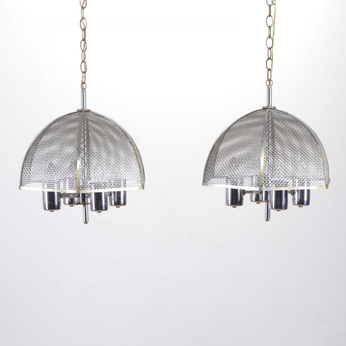 Pair Laurel woven chrome mesh chandeliers (1 of 4)