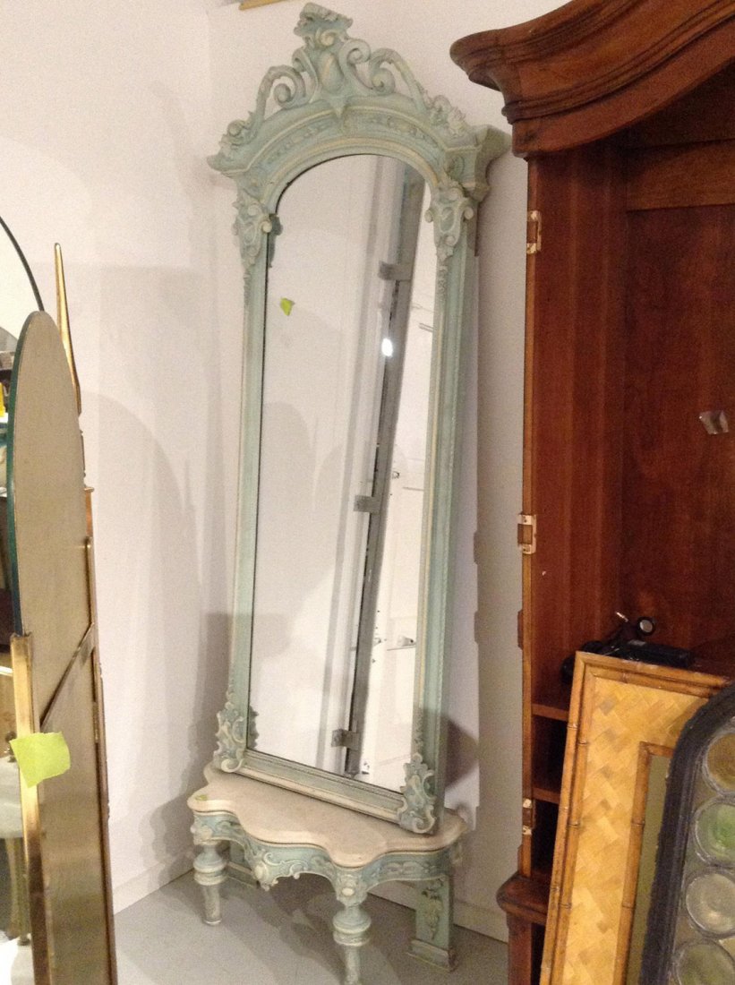 Victorian painted pier mirror on marble top base (1 of 2)