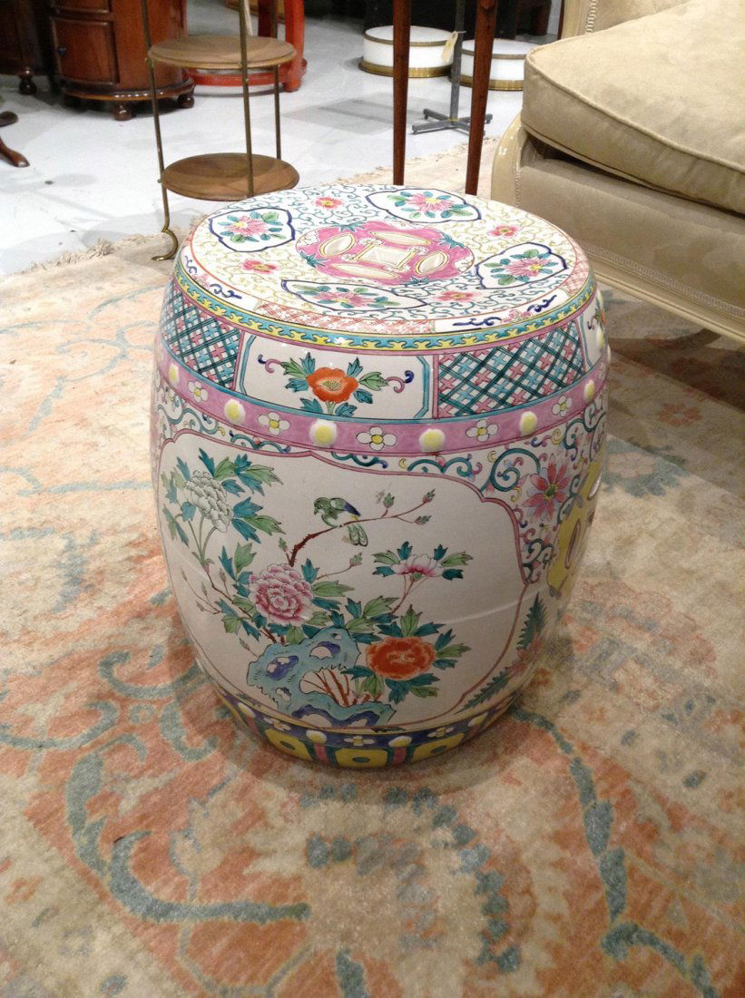 Chinese style glazed ceramic garden seat (1 of 2)