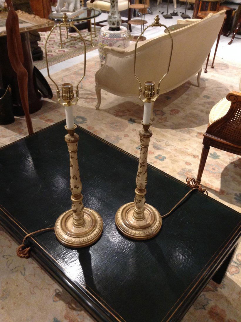Pair paint decorated stick lamps (1 of 2)