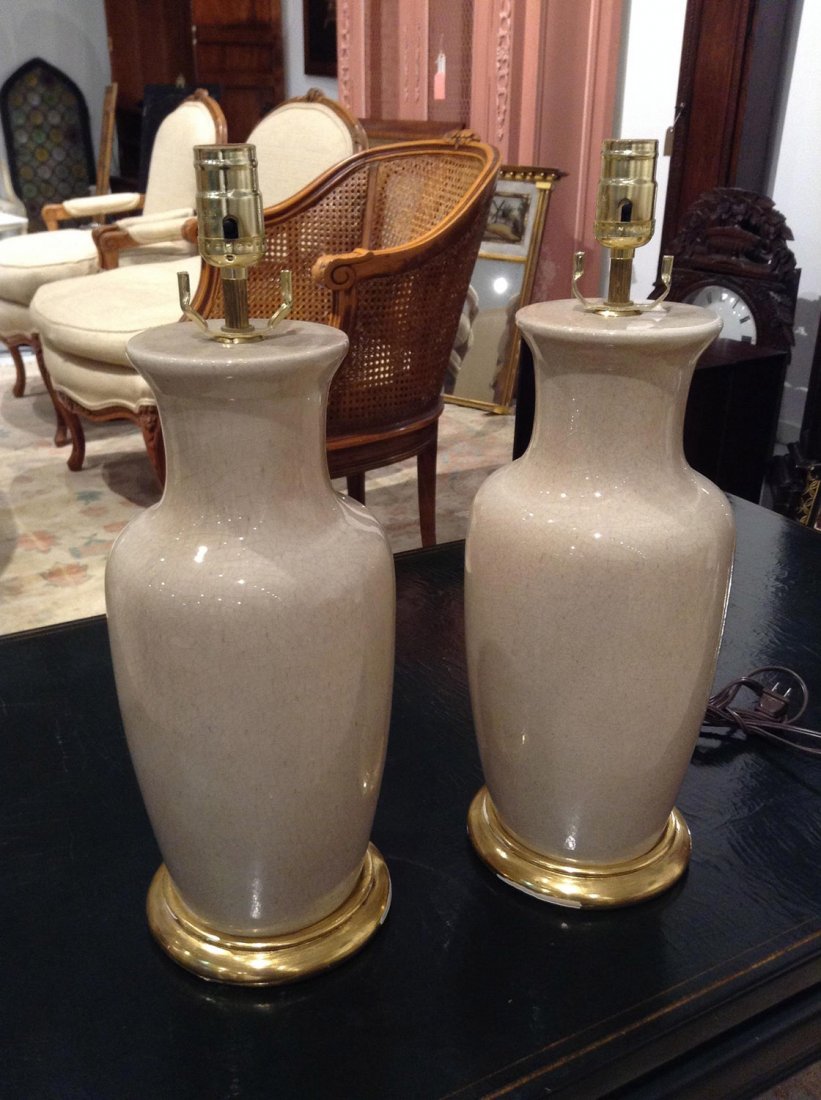 Pair crackleware porcelain table lamps (1 of 2)