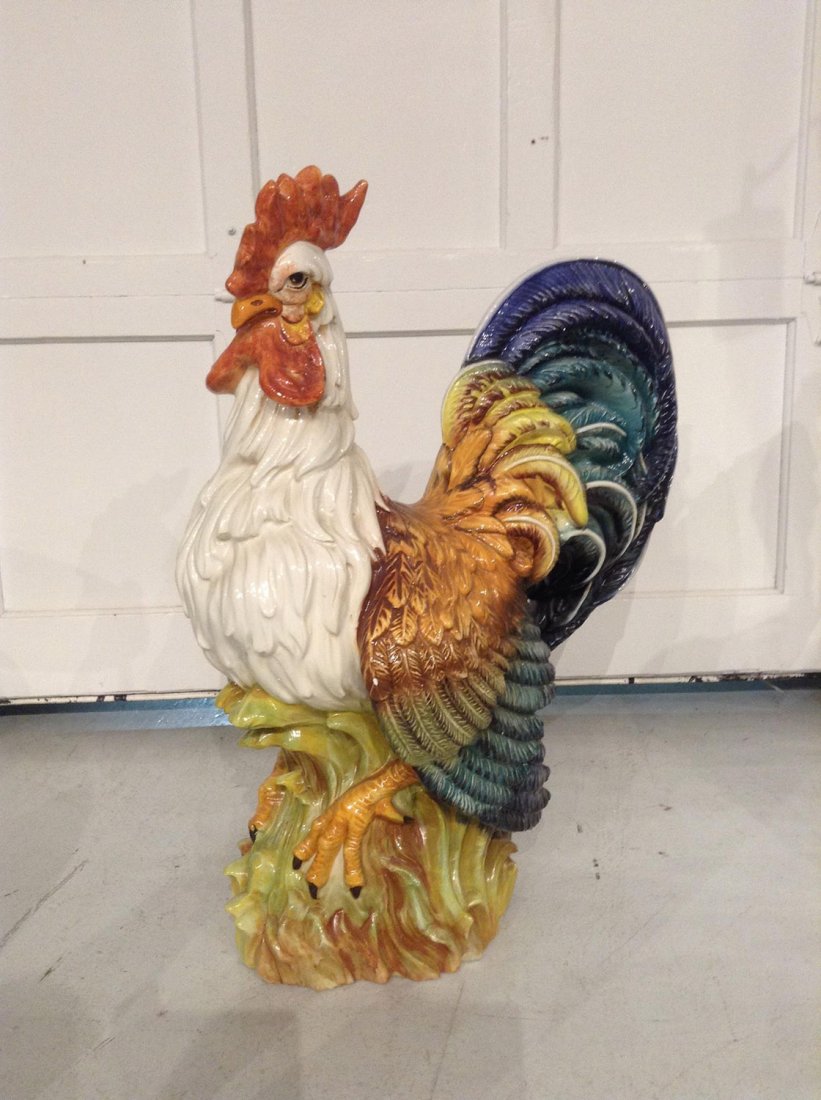 Large French glazed pottery rooster (1 of 2)