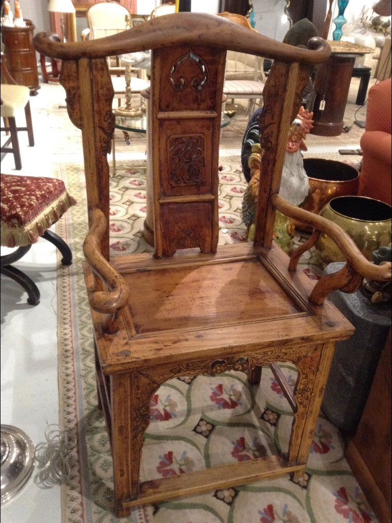 Chinese carved yoke back armchair (1 of 2)