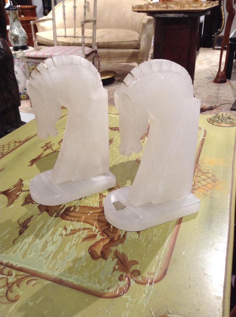 Pair Deco onyx horse head book ends (1 of 2)