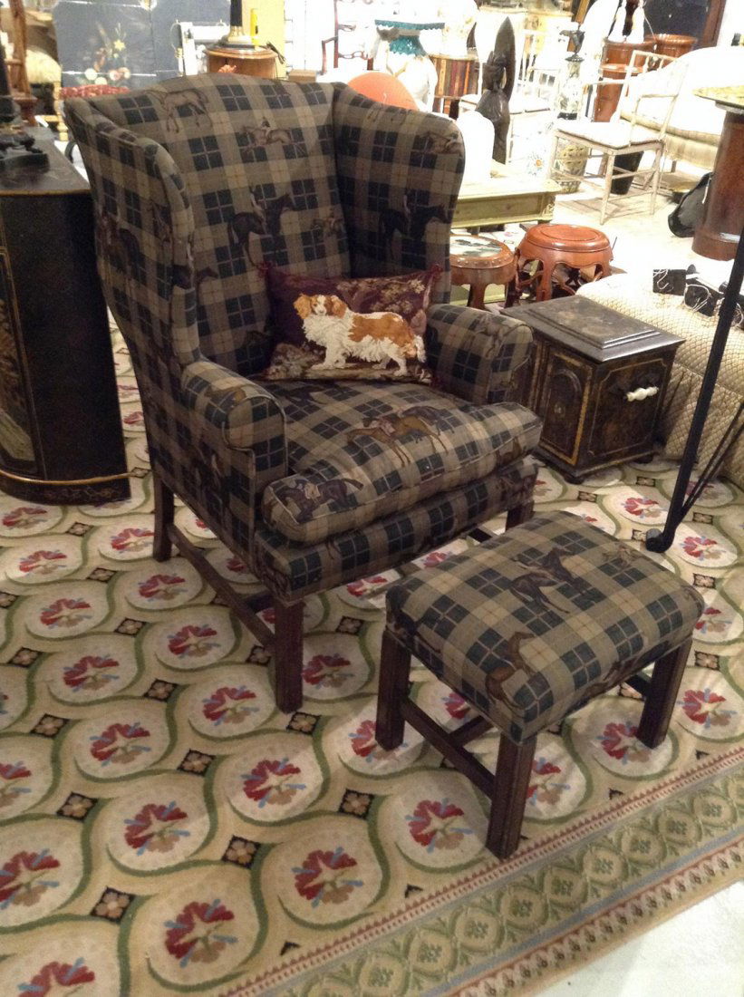 Ralph Lauren style wing chair and ottoman (1 of 2)