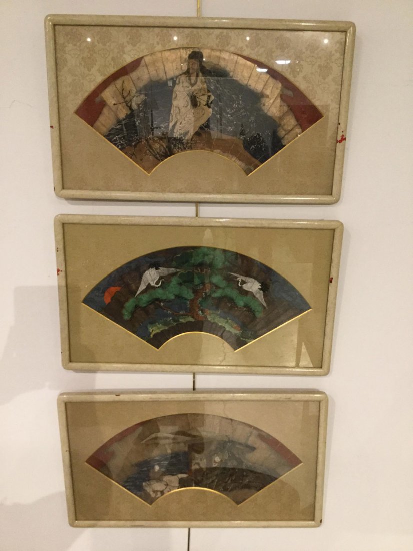 (3) antique Japanese hand painted fans (1 of 5)
