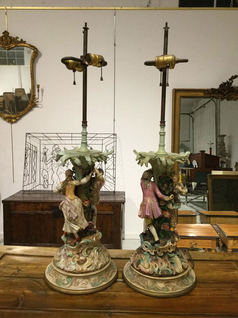 Pair antique Meissen porcelain table lamps (1 of 5)