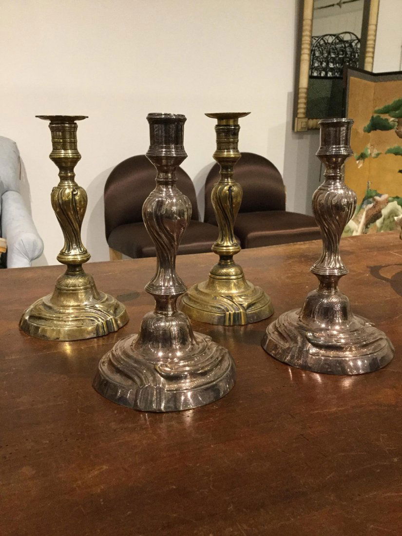 (2) pairs French silvered bronze candlesticks (1 of 4)