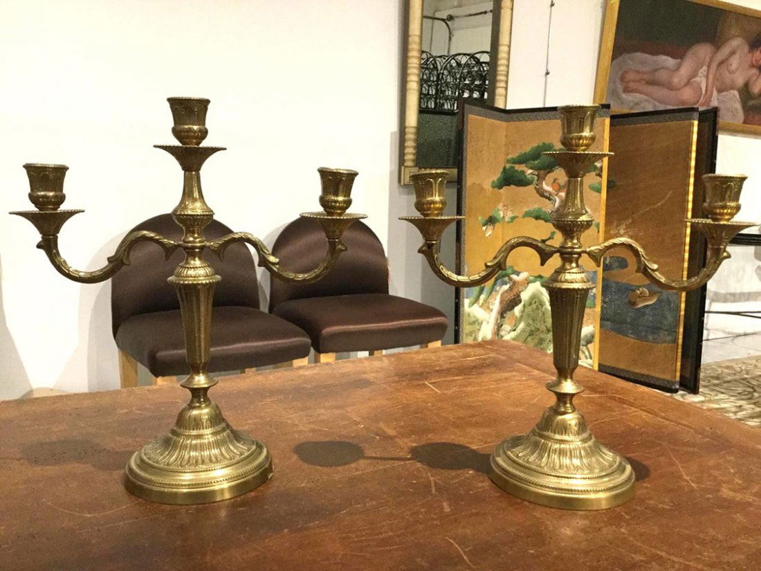 Pair Neo-Classical style brass candelabra (1 of 4)