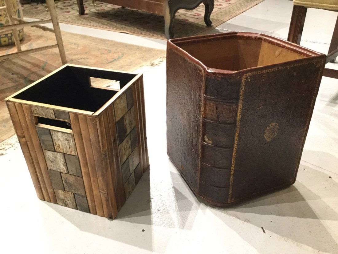 Leather book spine and bamboo waste bins (1 of 4)