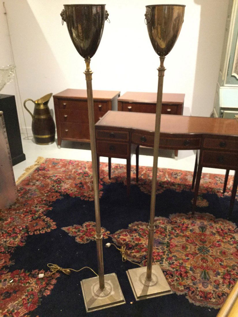 Pair Regency style silver plated torchiere lamps (1 of 4)