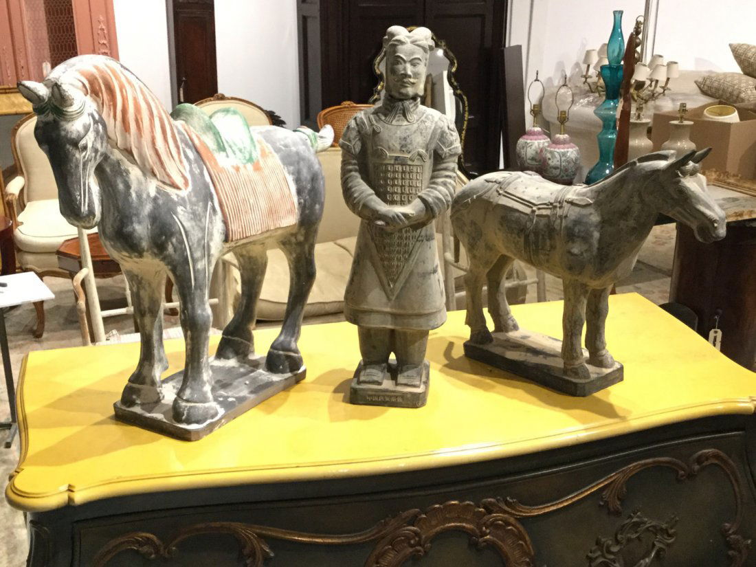 (3) large Chinese archaic style ceramic figures (1 of 4)