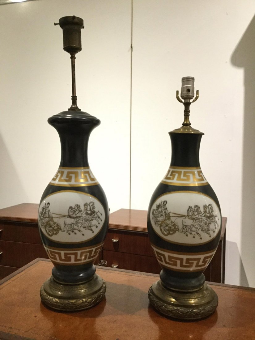 Pair Neo-Classical style glass table lamps (1 of 4)