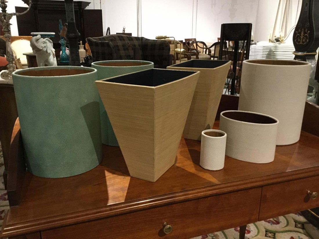 (7) faux shagreen waste bins and desk accessories (1 of 4)