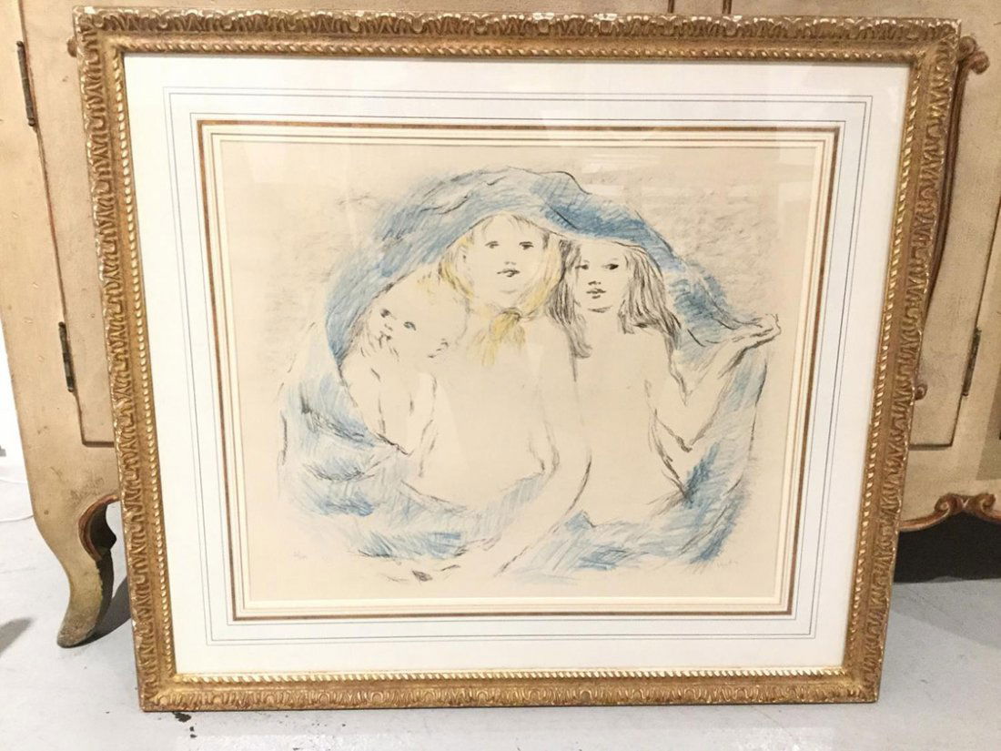 Marcel Vertes, "Les Trois Enfants" lithograph: Marcel Vertes, "Les Trois Enfants" lithograph, 19.25"h x 23.25"w (sight)