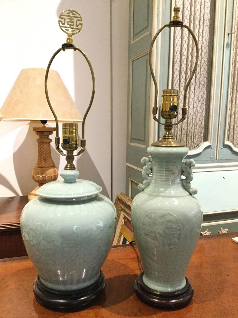 (2) Chinese glazed celadon vases (1 of 4)