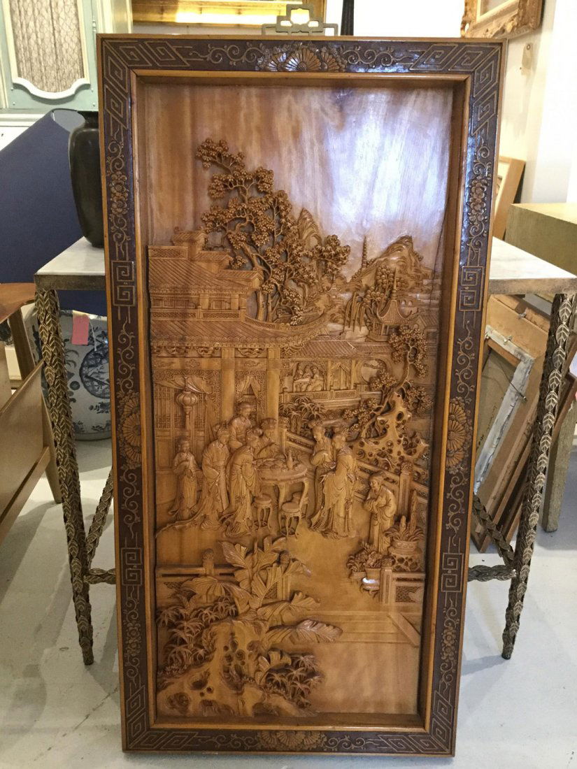 Chinese carved hardwood panel (1 of 5)