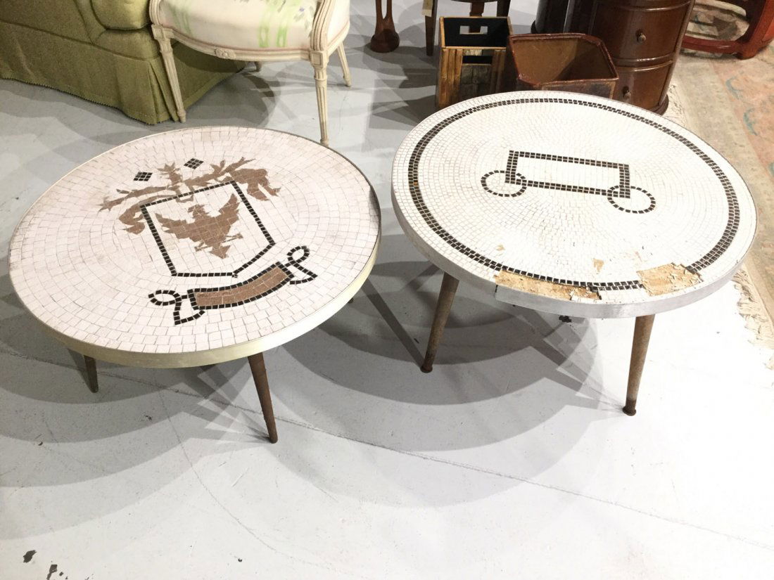 (2) similar Mid-Century mosaic tile top tables (1 of 5)