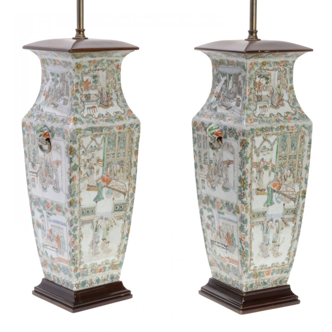 Pair Chinese famille vert porcelain squared vases (1 of 7)