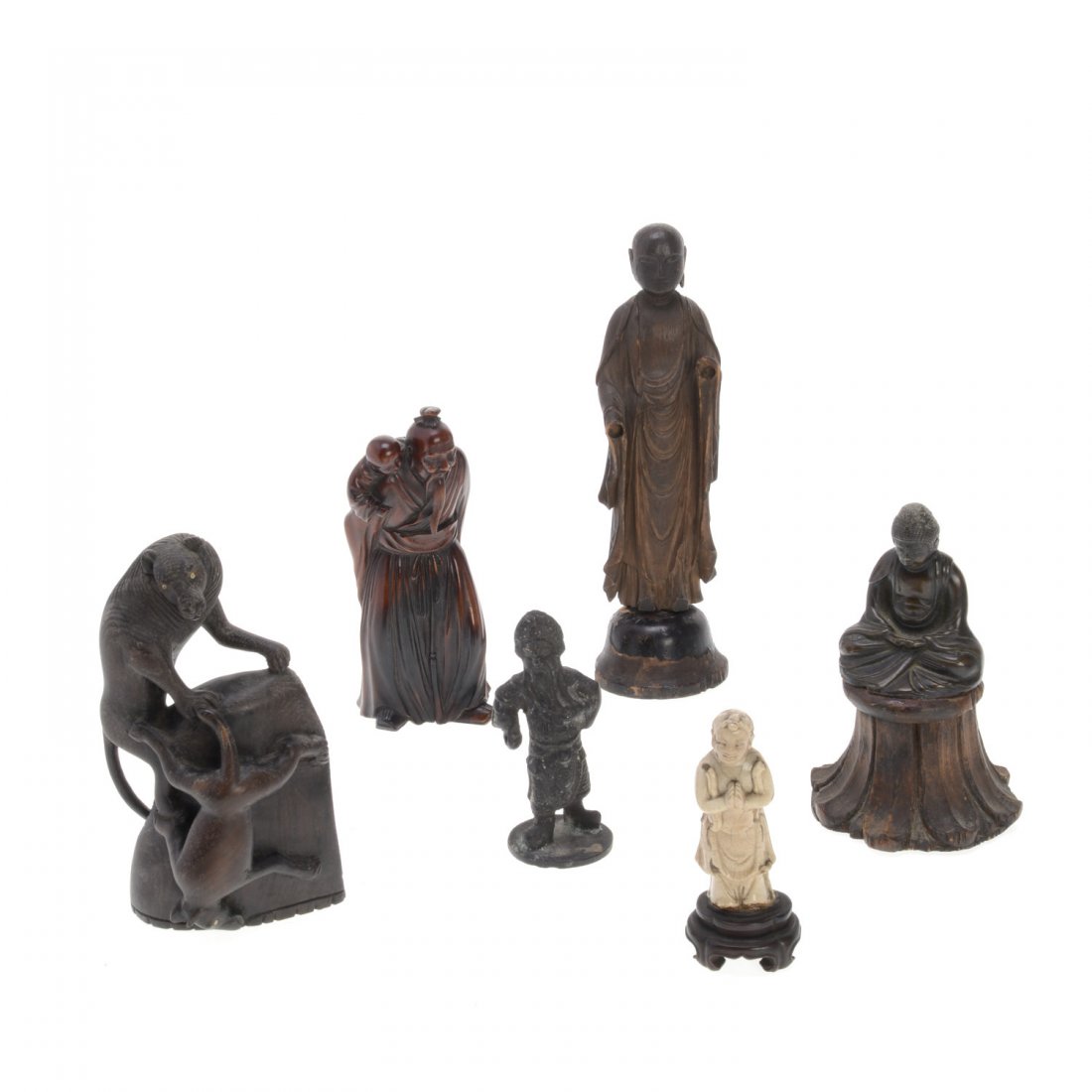 Group (6) Asian hardwood or bronze figures (1 of 8)