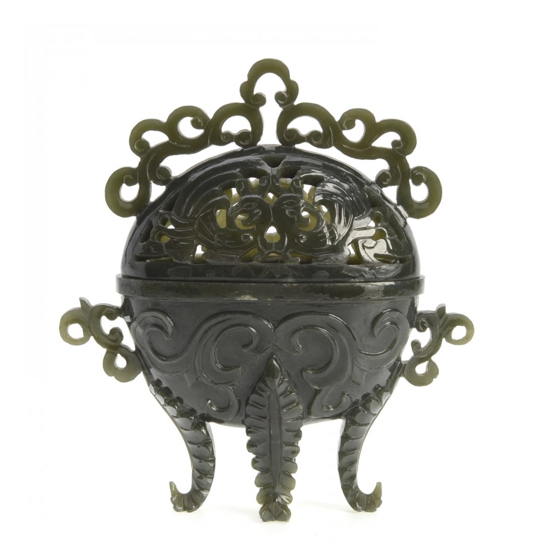 Chinese spinach jade censer and cover (1 of 4)