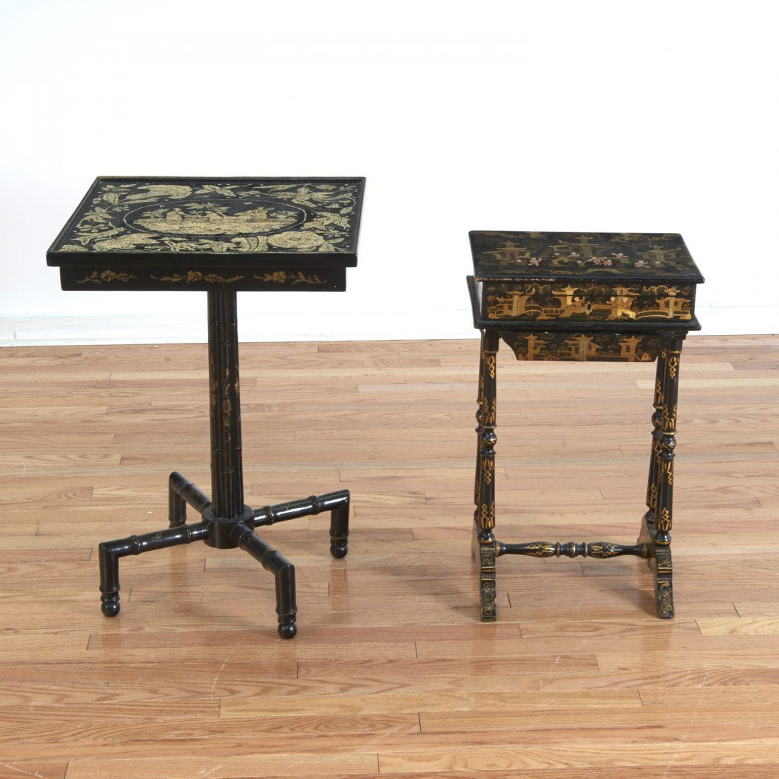 (2) Chinese Export black lacquer work tables (1 of 10)