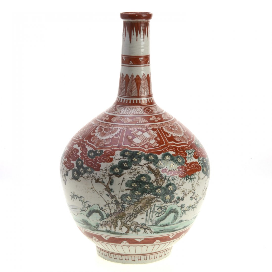 East Asian enameled porcelain bottle vase (1 of 5)