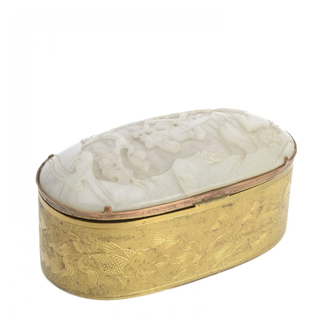 Chinese carved white jade oval plaque (1 of 7)