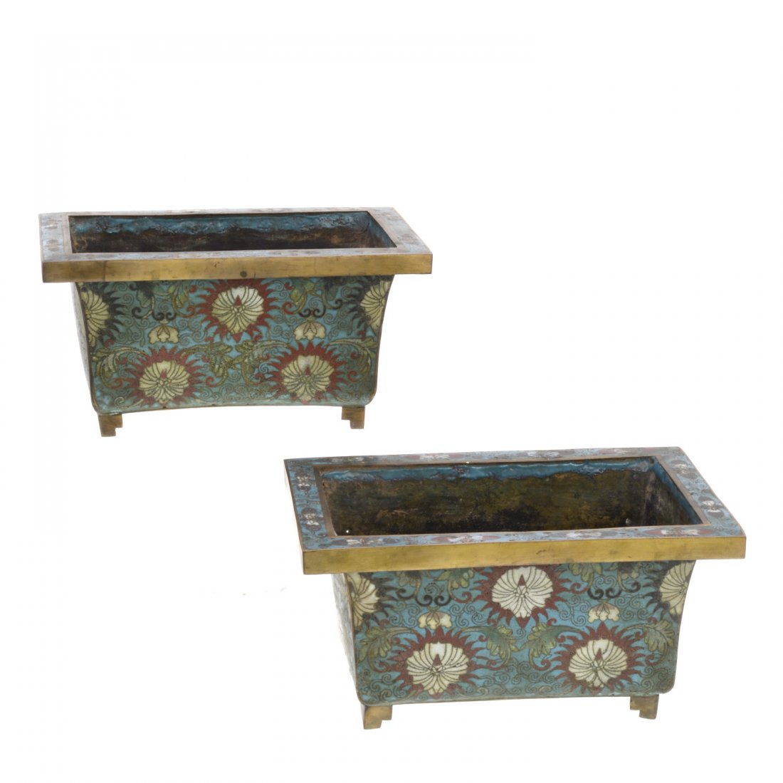 Pair Chinese cloisonne footed jardinieres (1 of 7)