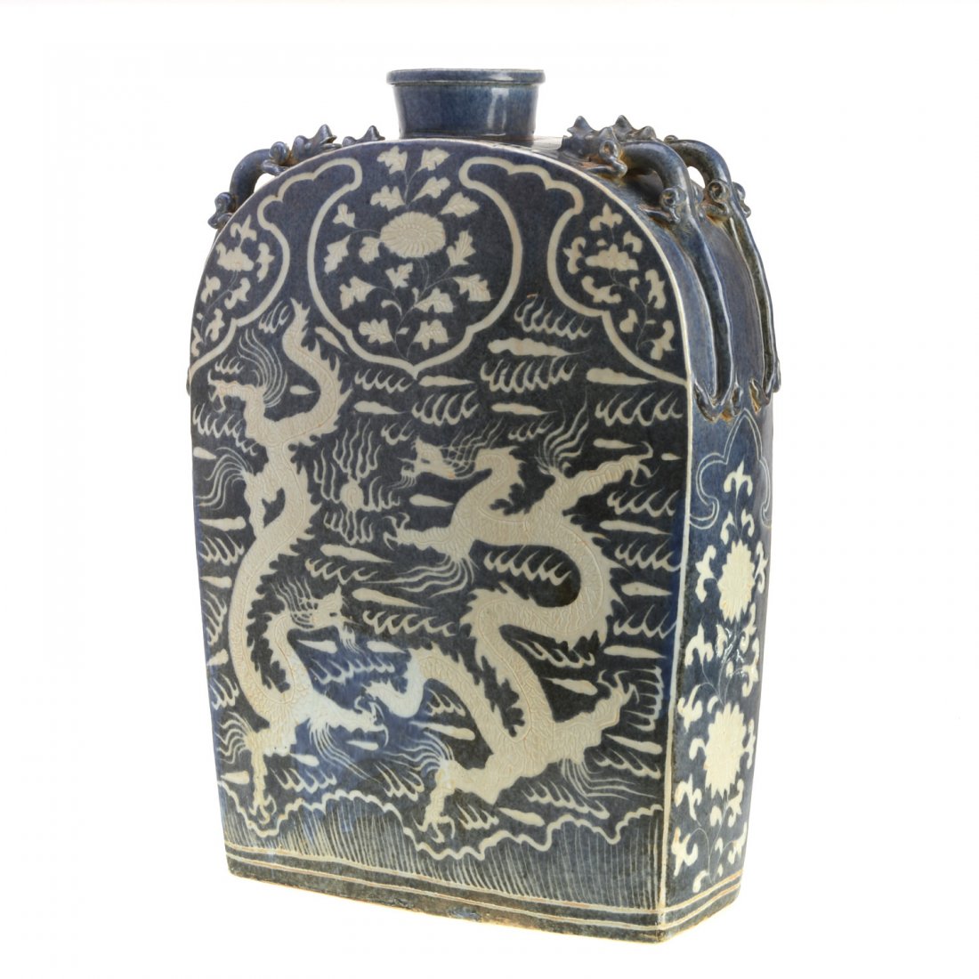 Lg Chinese blue and white porcelain dragon flask (1 of 6)