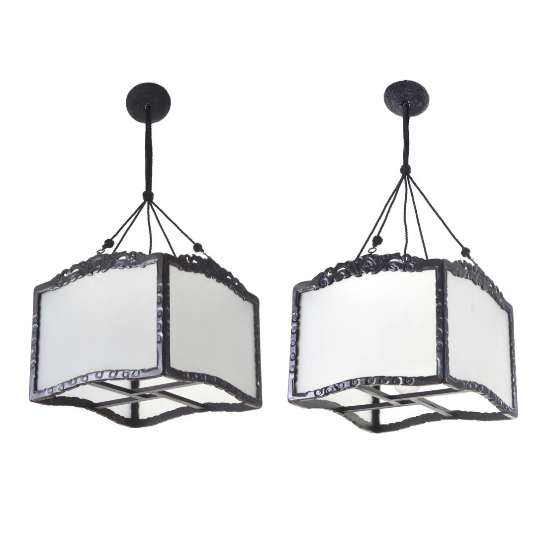 Pair Chinese hardwood ceiling lanterns (1 of 5)