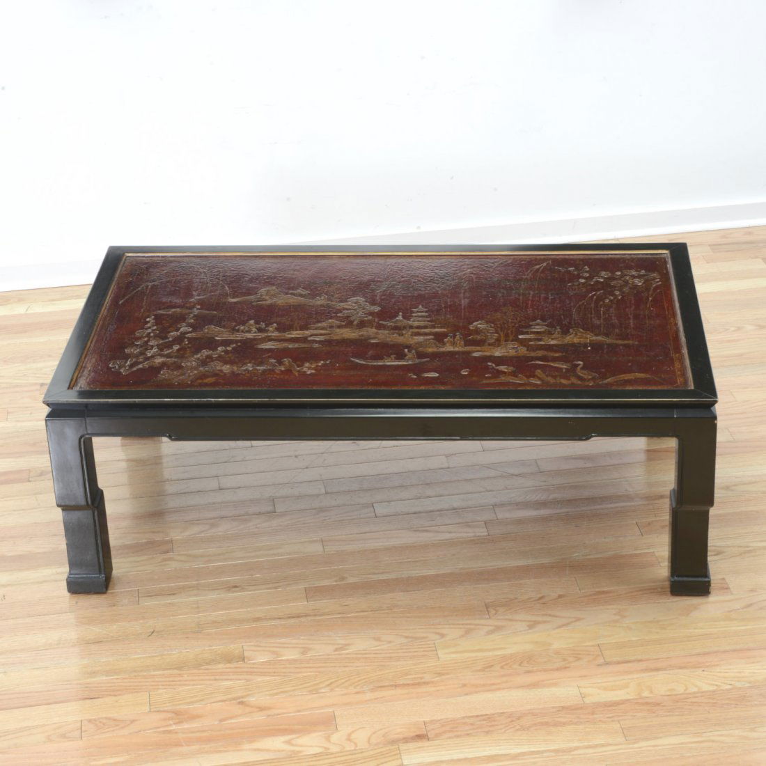 Red japanned panel set in later coffee table base (1 of 5)