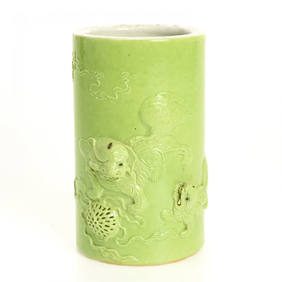 Chinese apple green porcelain brush pot (1 of 7)