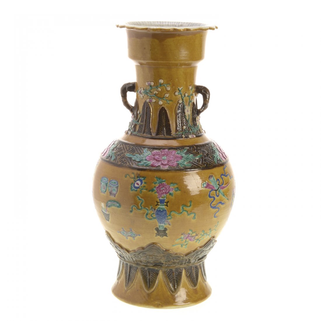 Chinese yellow ochre glazed earthenware vase (1 of 7)