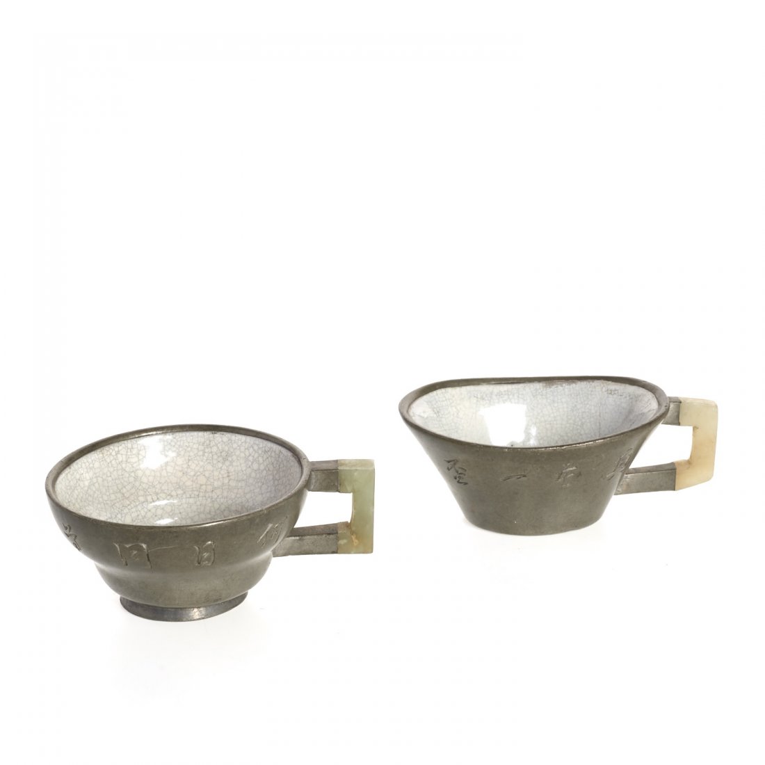 (2) Chinese pewter and jade cups (1 of 8)